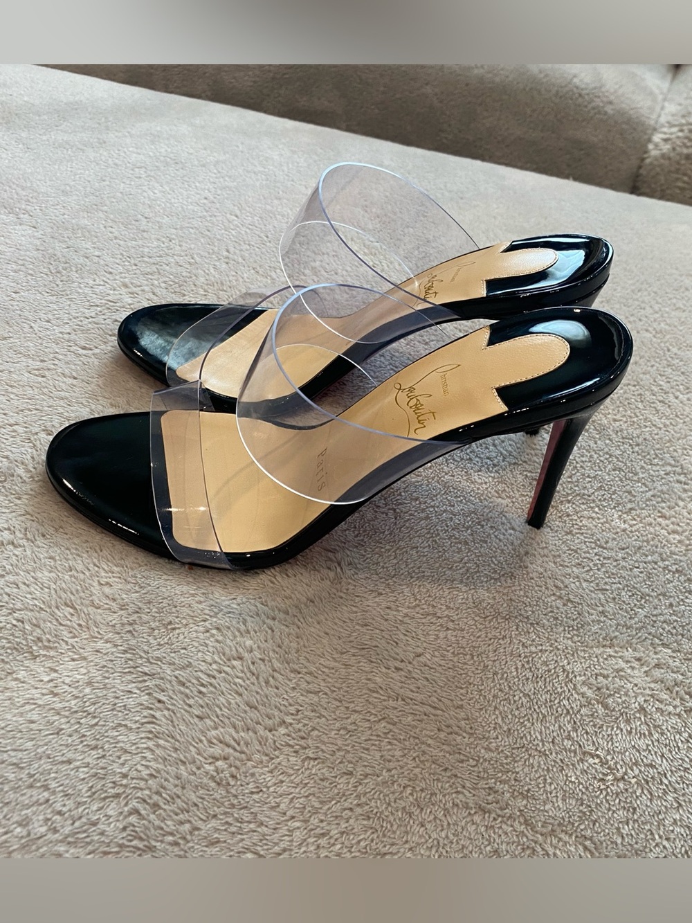 Christian Louboutin Clear Strap Black Patent High Heel Sandal